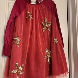 Boden Girls Red Tulle Star Sequin Party Dress